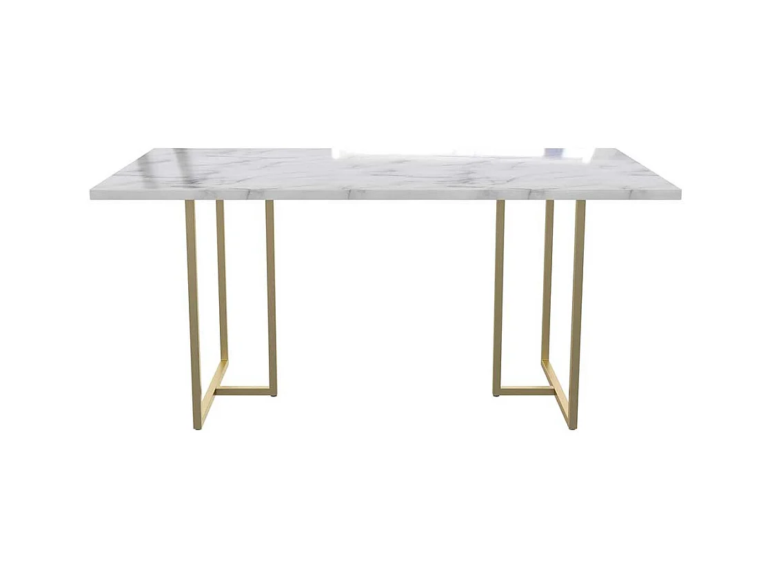 Tisch Esszimmer modern in Weiß und Gold Metall Bügelgestell