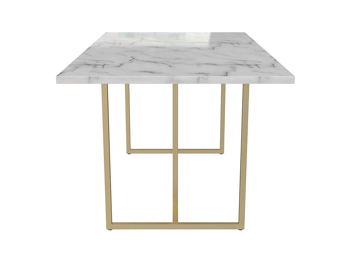 Tisch Esszimmer modern in Weiß und Gold Metall Bügelgestell