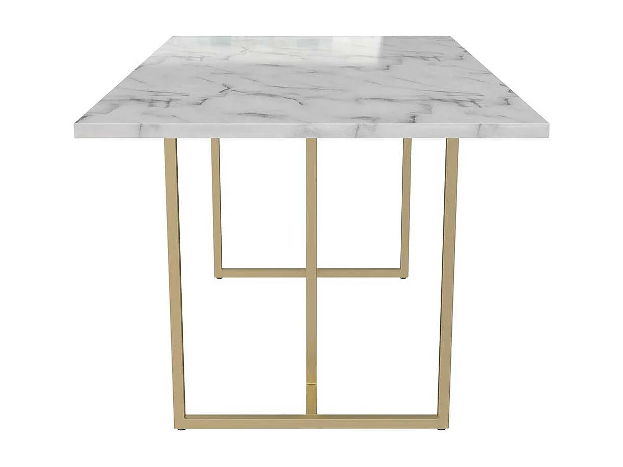 Tisch Esszimmer modern in Weiß und Gold Metall Bügelgestell