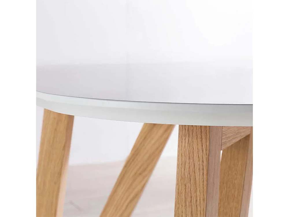 Ovaler Küchentisch in Weiß 4-Fußgestell aus Eiche Massivholz