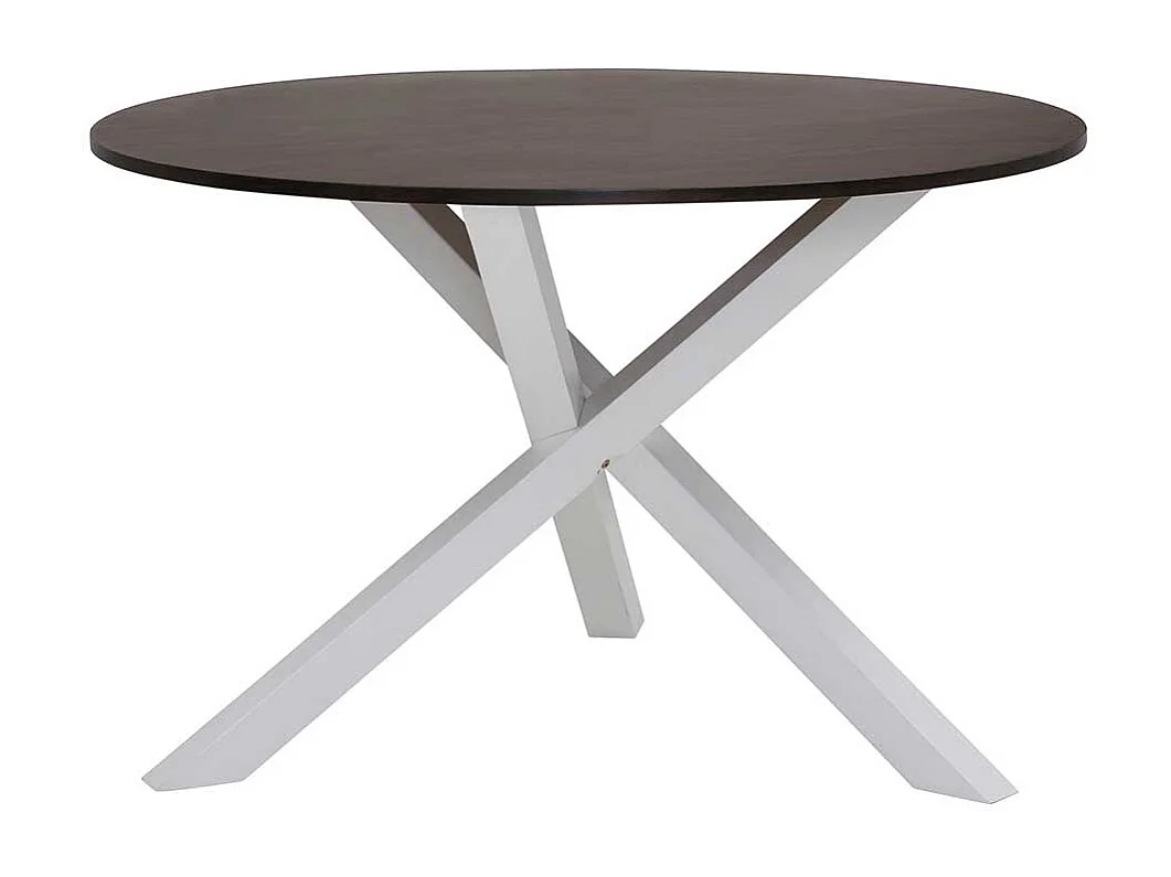 Runder Esszimmertisch in Weiß und Eiche dunkel Dreibeingestell