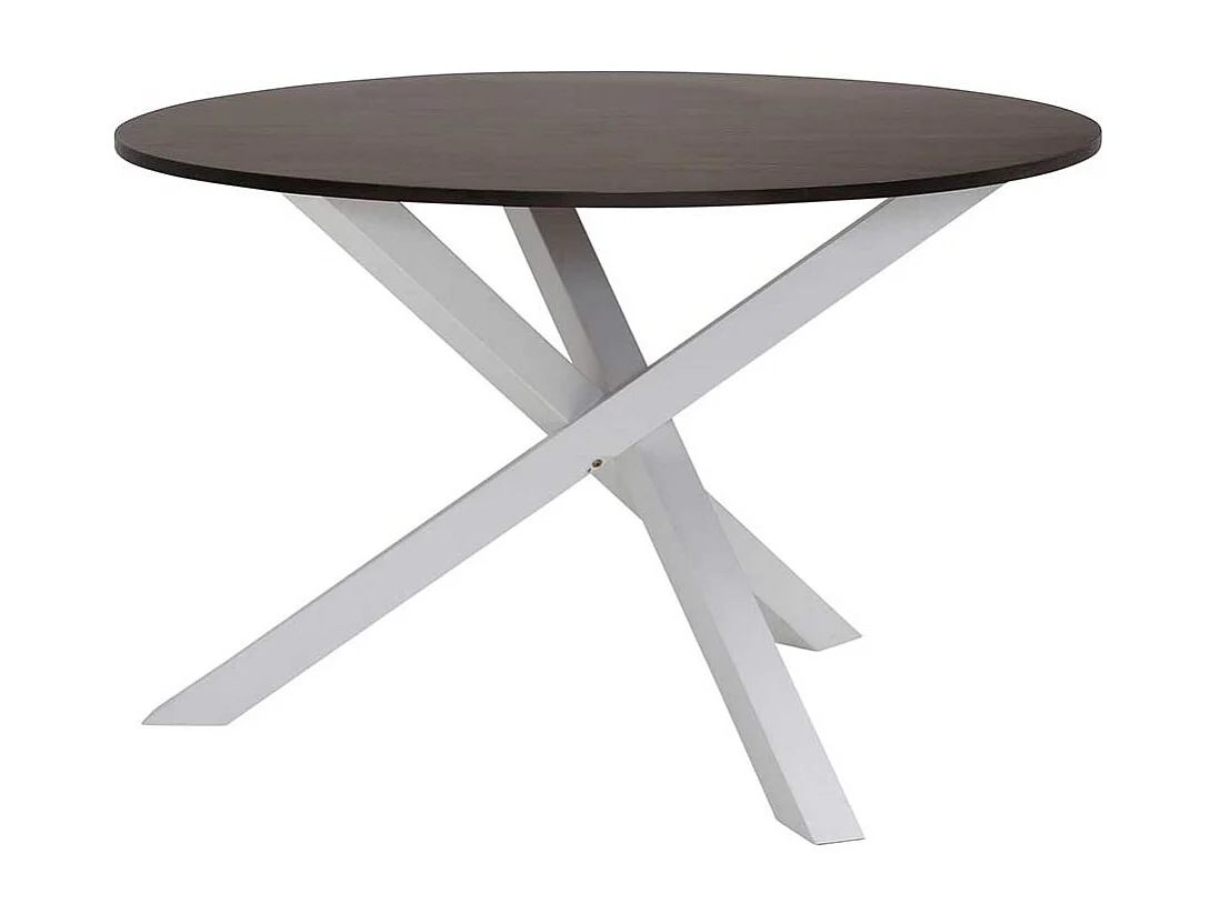 Runder Esszimmertisch in Weiß und Eiche dunkel Dreibeingestell