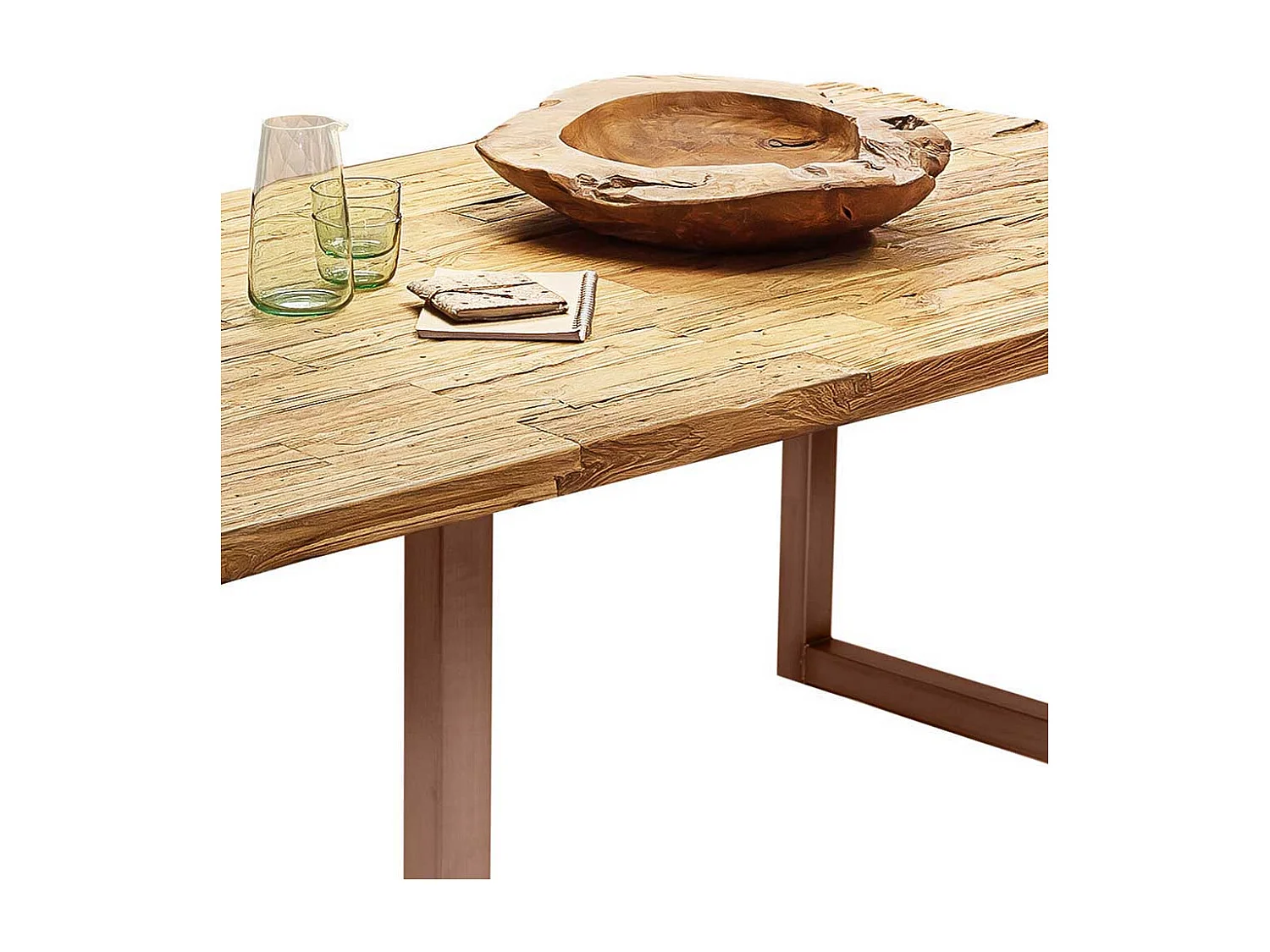 Küchentisch Recyclingholz aus Teak Metallbügelgestell Braun