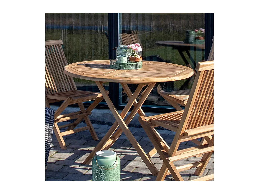 Garten Klapptisch aus Teak Massivholz rund