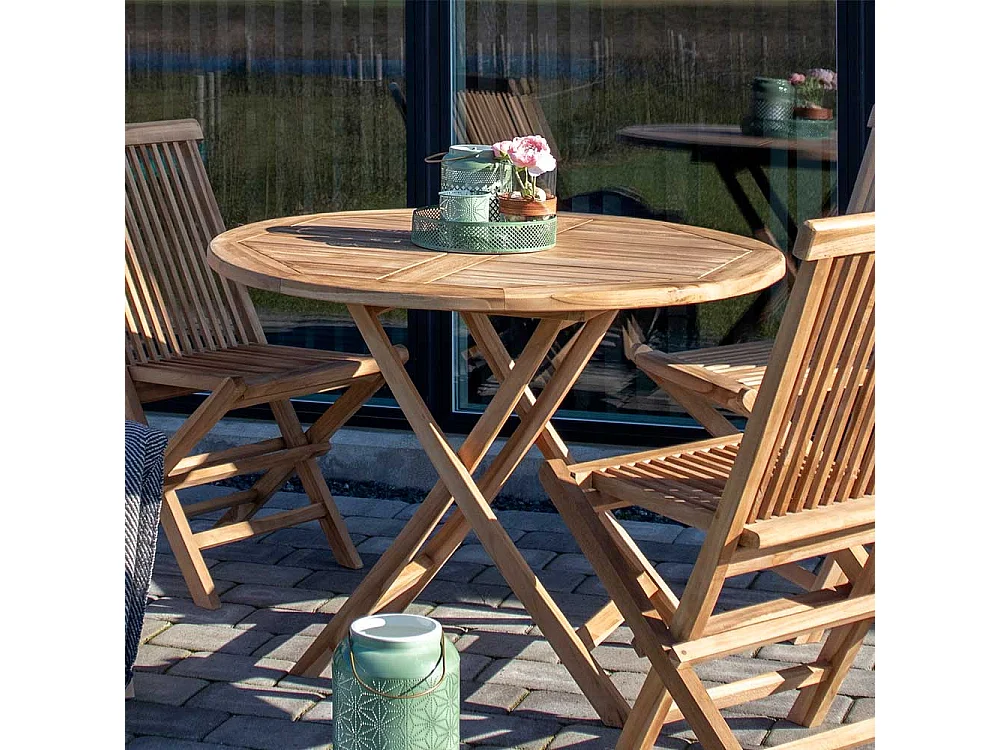 Garten Klapptisch aus Teak Massivholz rund