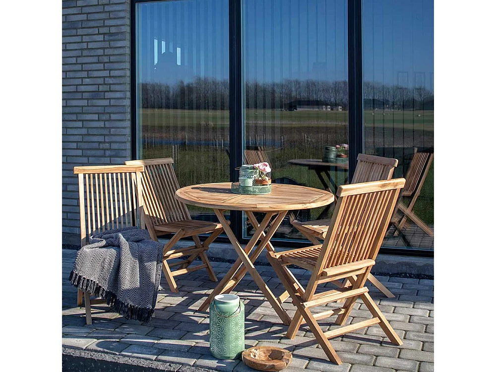 Garten Klapptisch aus Teak Massivholz rund