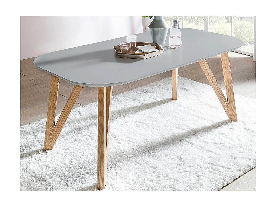 Ovaler Esszimmertisch in Grau 4-Fußgestell aus Eichenholz