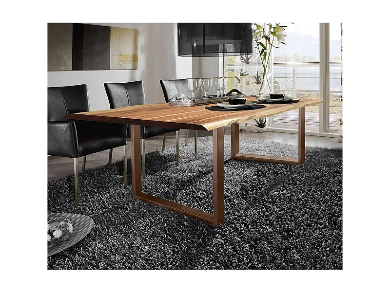 Unikater Tisch aus Akazie Massivholz & Metall Baumkante