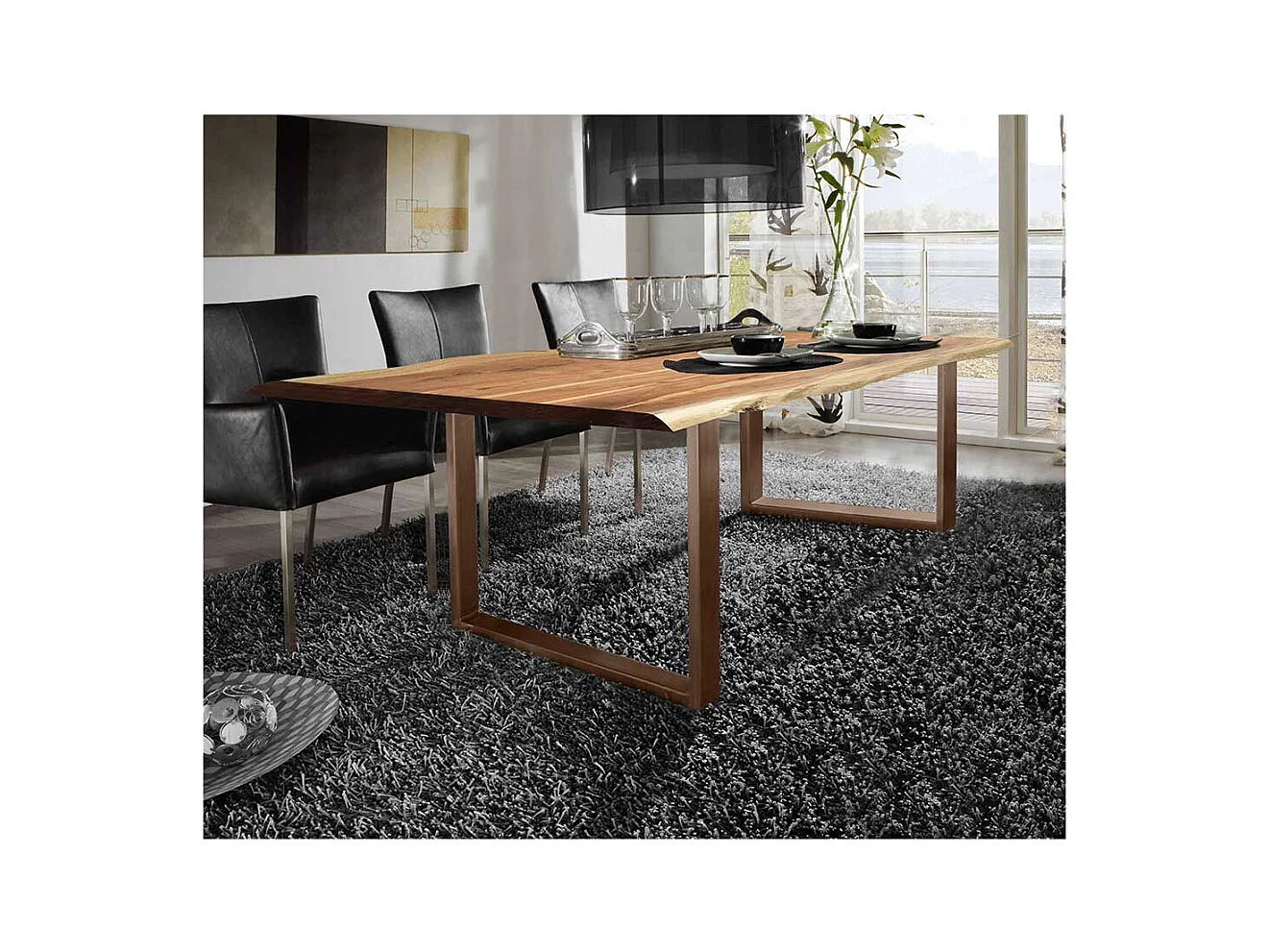 Unikater Tisch aus Akazie Massivholz & Metall Baumkante