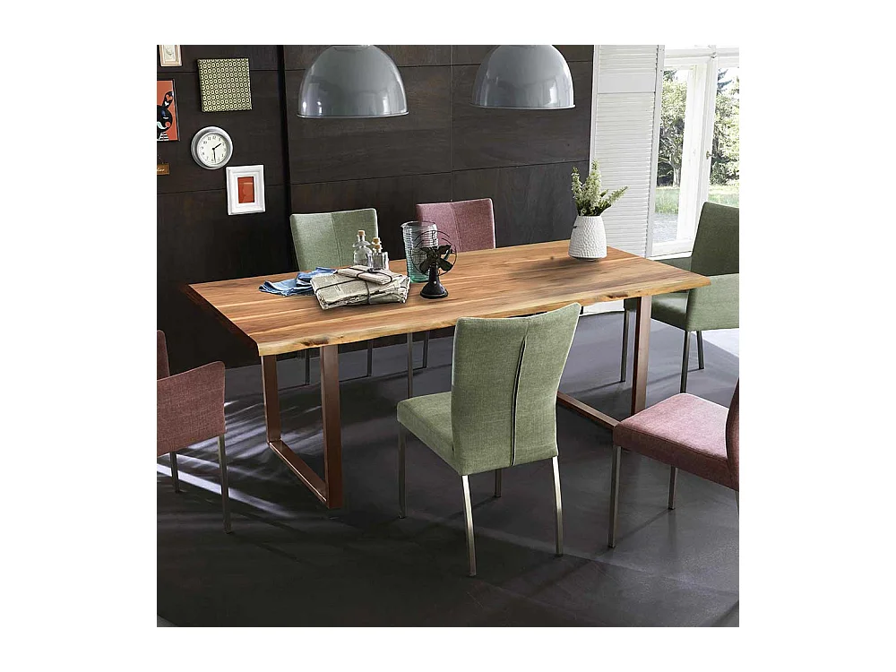 Unikater Tisch aus Akazie Massivholz & Metall Baumkante