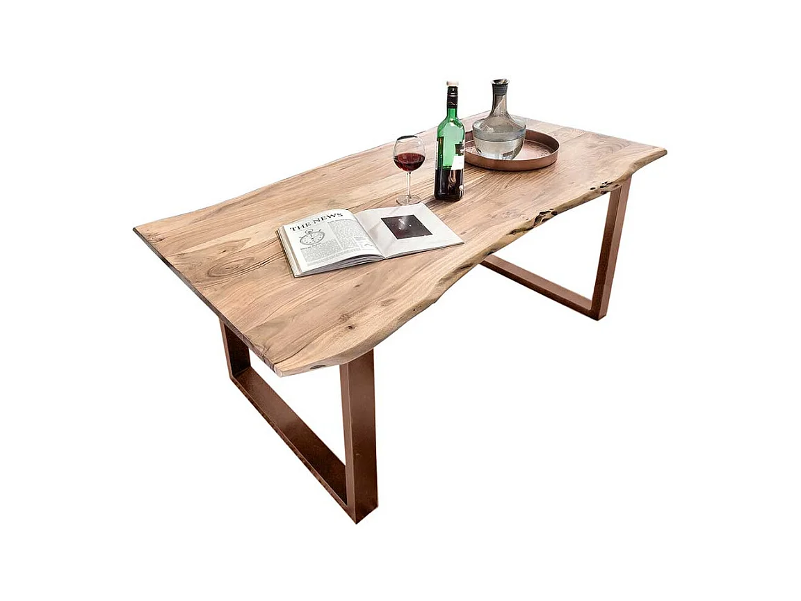 Unikater Tisch aus Akazie Massivholz & Metall Baumkante