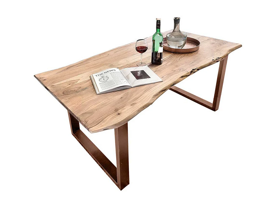 Unikater Tisch aus Akazie Massivholz & Metall Baumkante