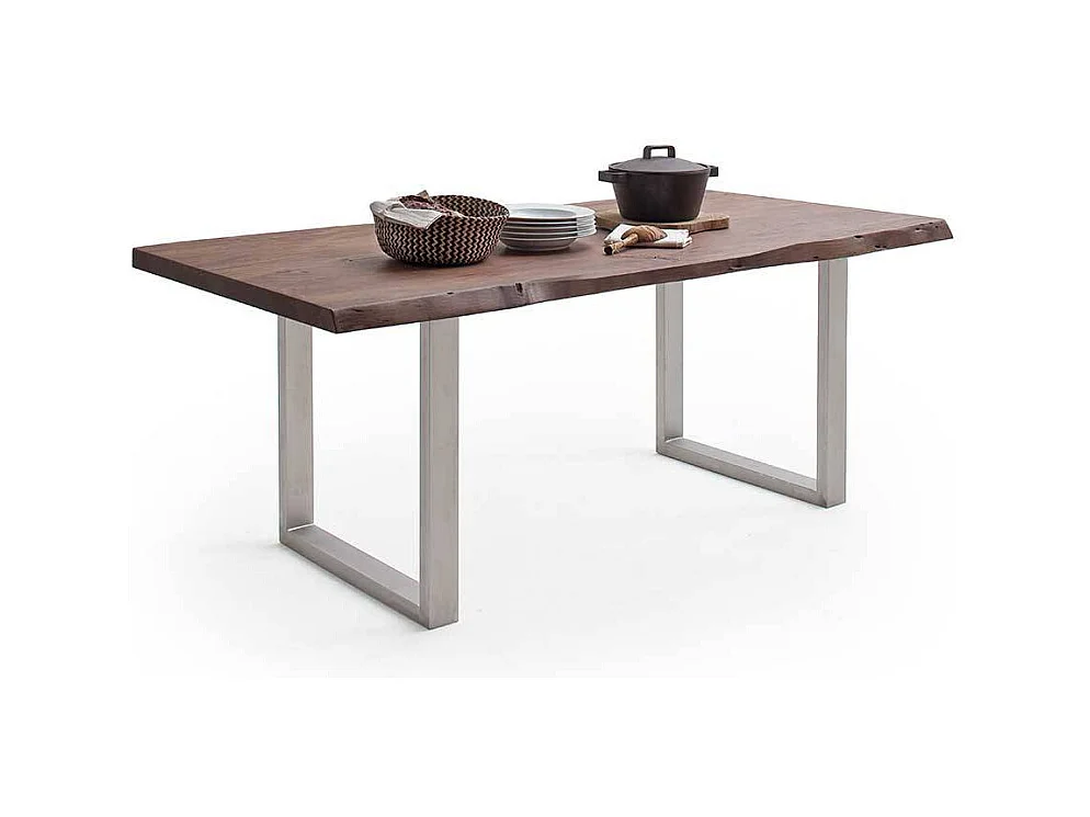 Esstisch Massivholztisch mit natürlicher Baumkante und Bügelgestell