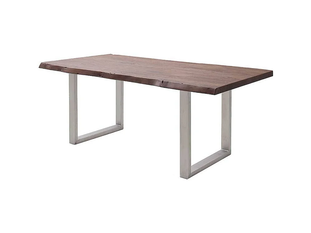 Esstisch Massivholztisch mit natürlicher Baumkante und Bügelgestell