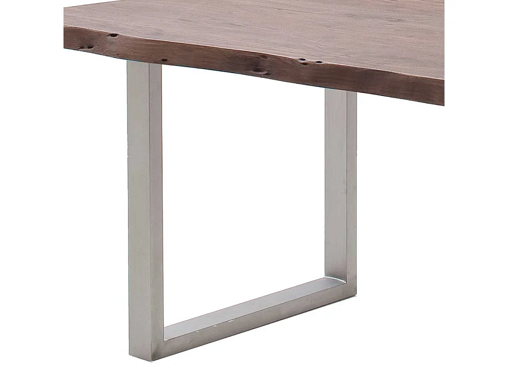 Esstisch Massivholztisch mit natürlicher Baumkante und Bügelgestell