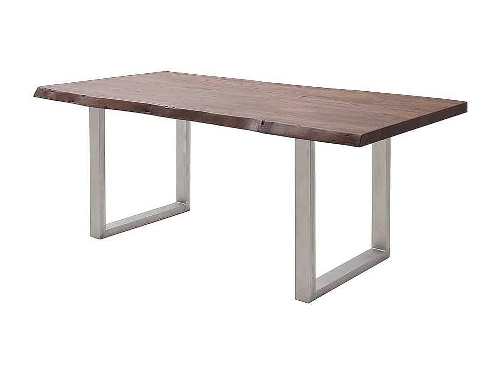 Esstisch Massivholztisch mit natürlicher Baumkante und Bügelgestell