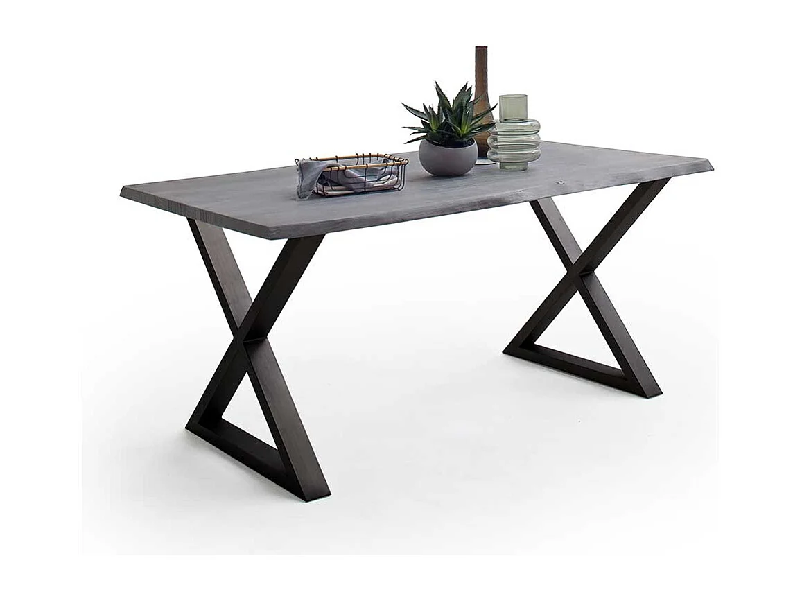 Esstisch Massivholz Esstisch in Akazie Grau mit X Gestell