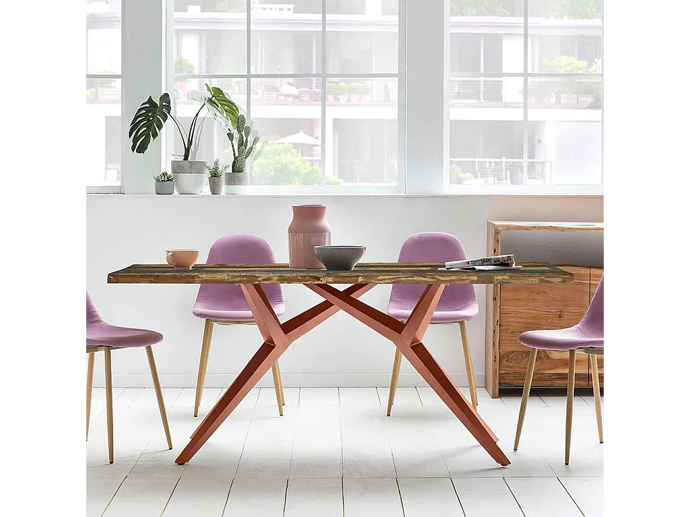 Esstisch aus Recyclingholz Bunt und Antikbraun