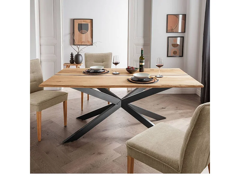 Esszimmertisch Echtholztisch in Wildeichefarben mit Sterngestell