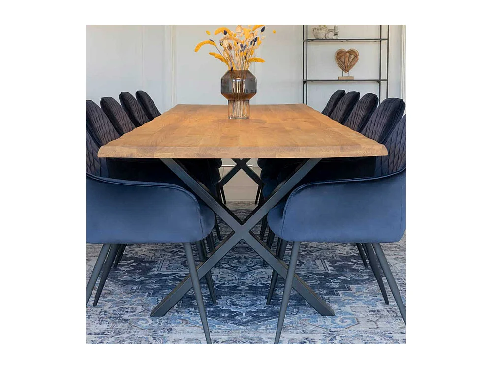 Tisch Massivholz in Eichefarben und Schwarz X Gestell