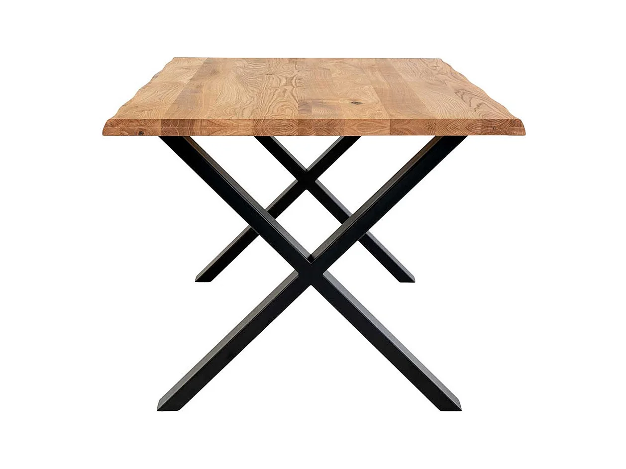 Tisch Massivholz in Eichefarben und Schwarz X Gestell