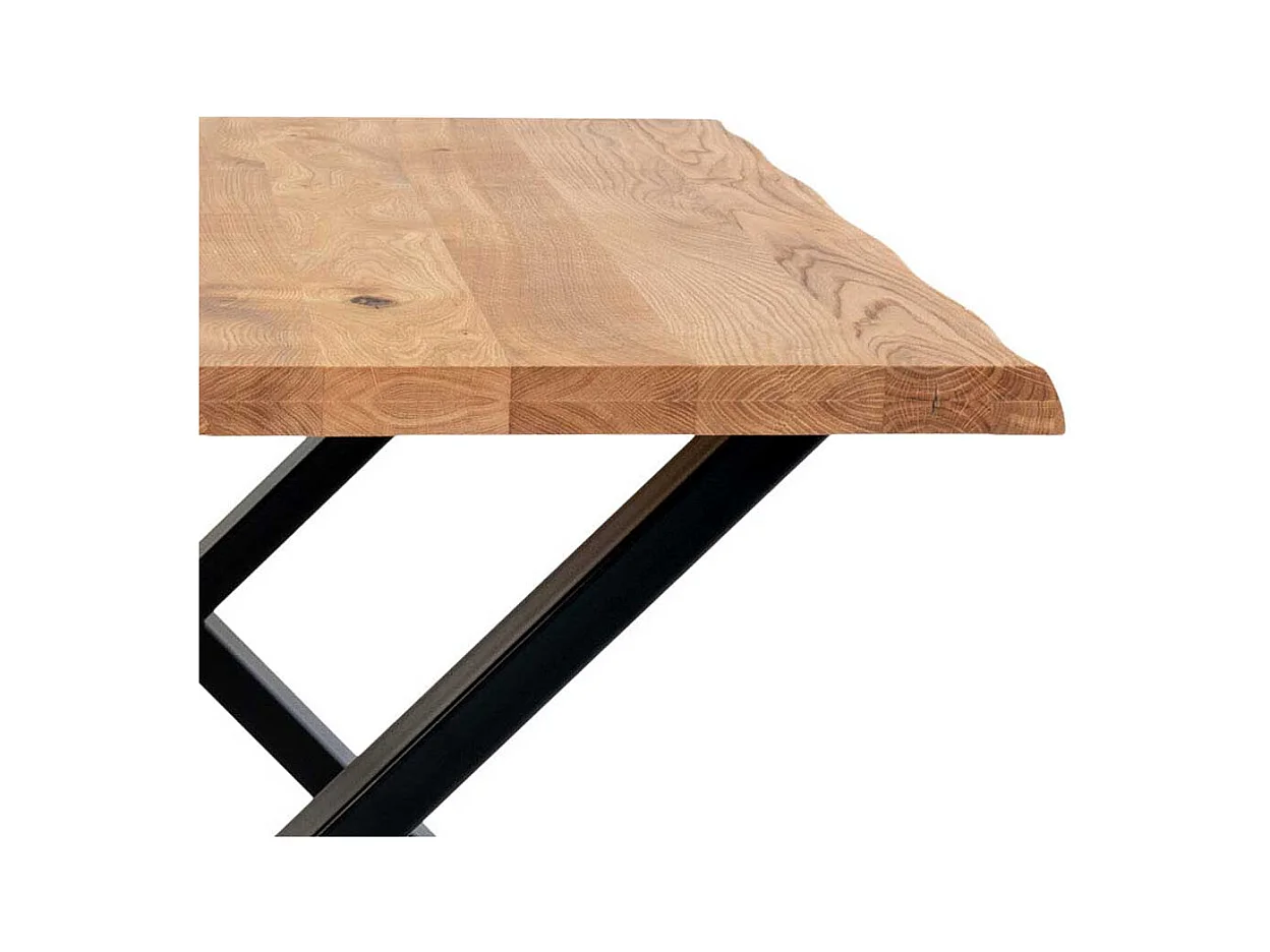 Tisch Massivholz in Eichefarben und Schwarz X Gestell