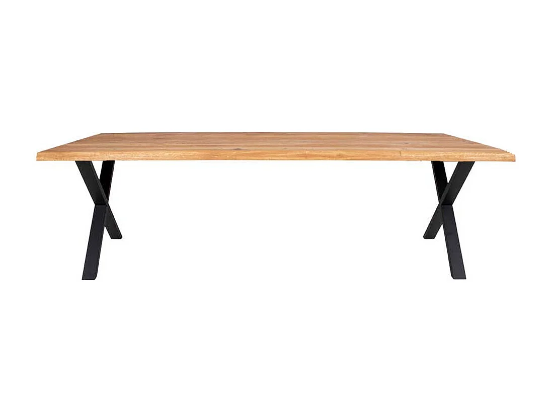 Tisch Massivholz in Eichefarben und Schwarz X Gestell