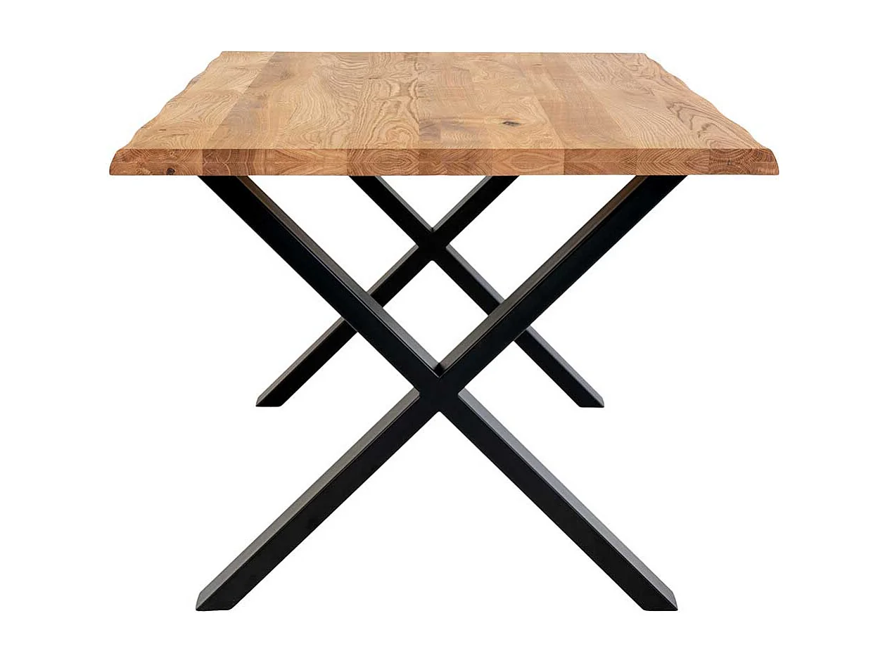 Tisch Massivholz in Eichefarben und Schwarz X Gestell