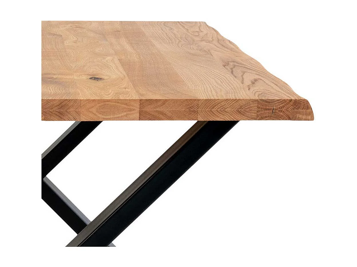 Tisch Massivholz in Eichefarben und Schwarz X Gestell