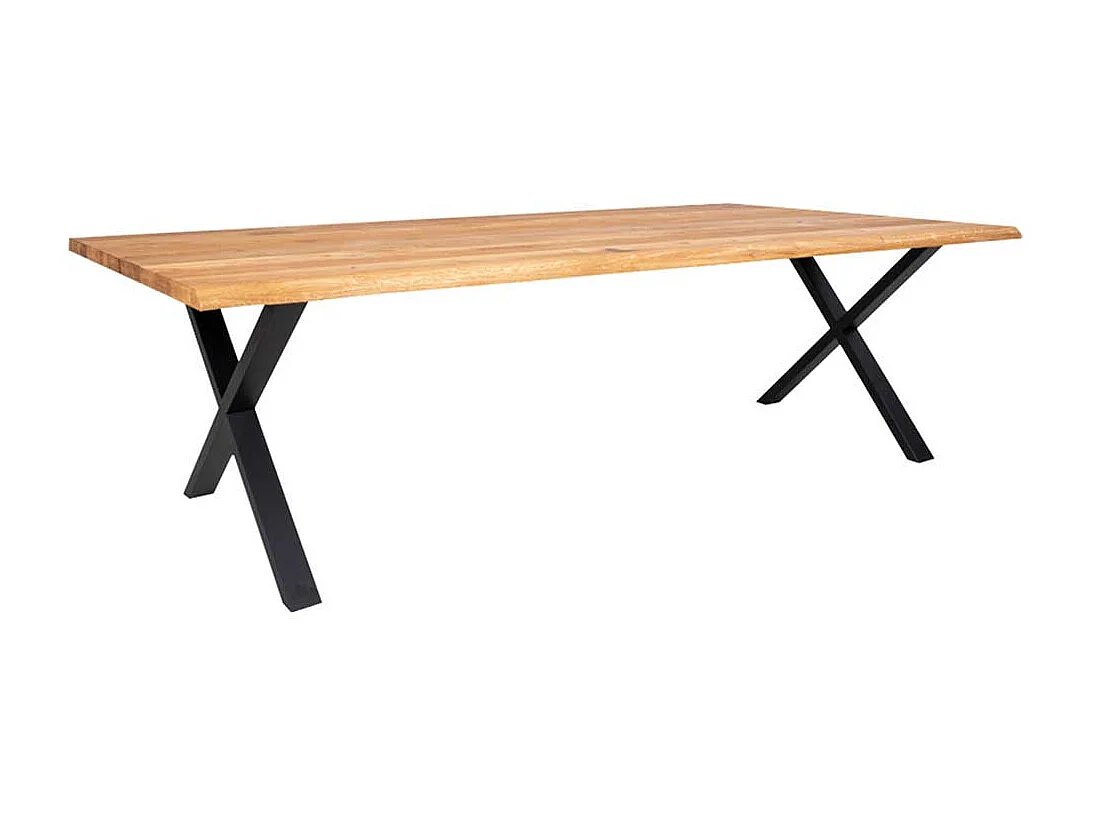 Tisch Massivholz in Eichefarben und Schwarz X Gestell