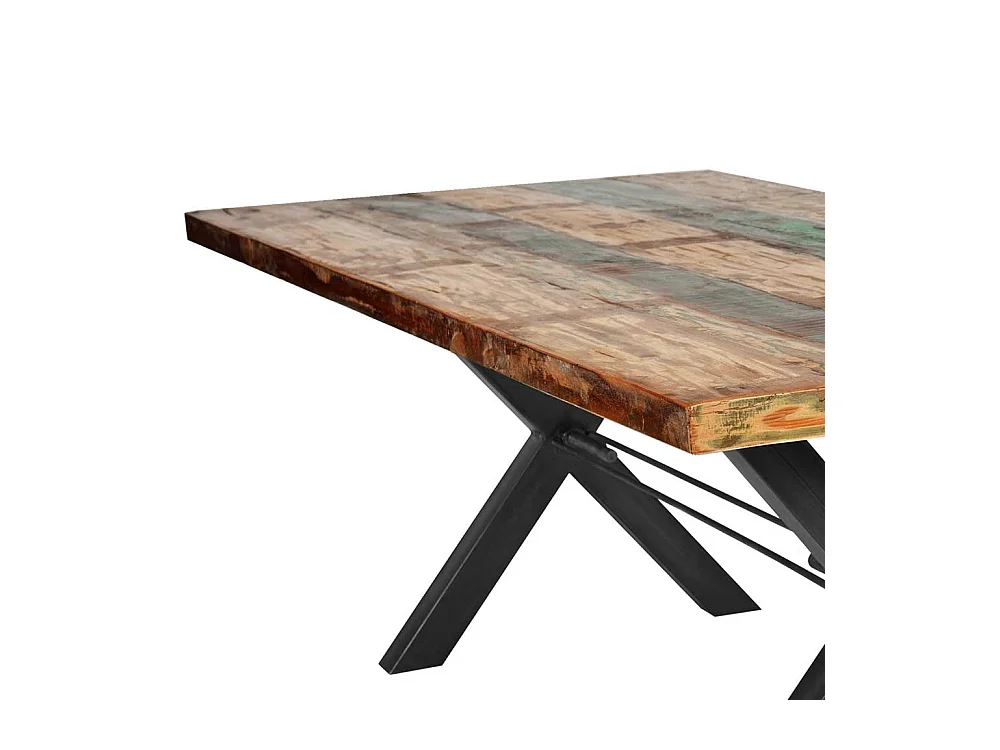 Bunter Esszimmertisch aus Recyclingholz und Eisen 160 cm breit