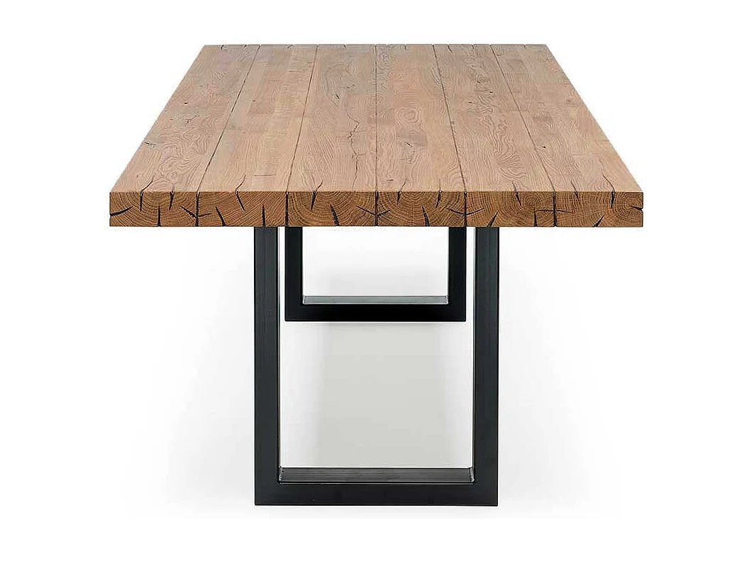 Holz Esstisch aus massiv Wildeiche geölt Bügelgestell