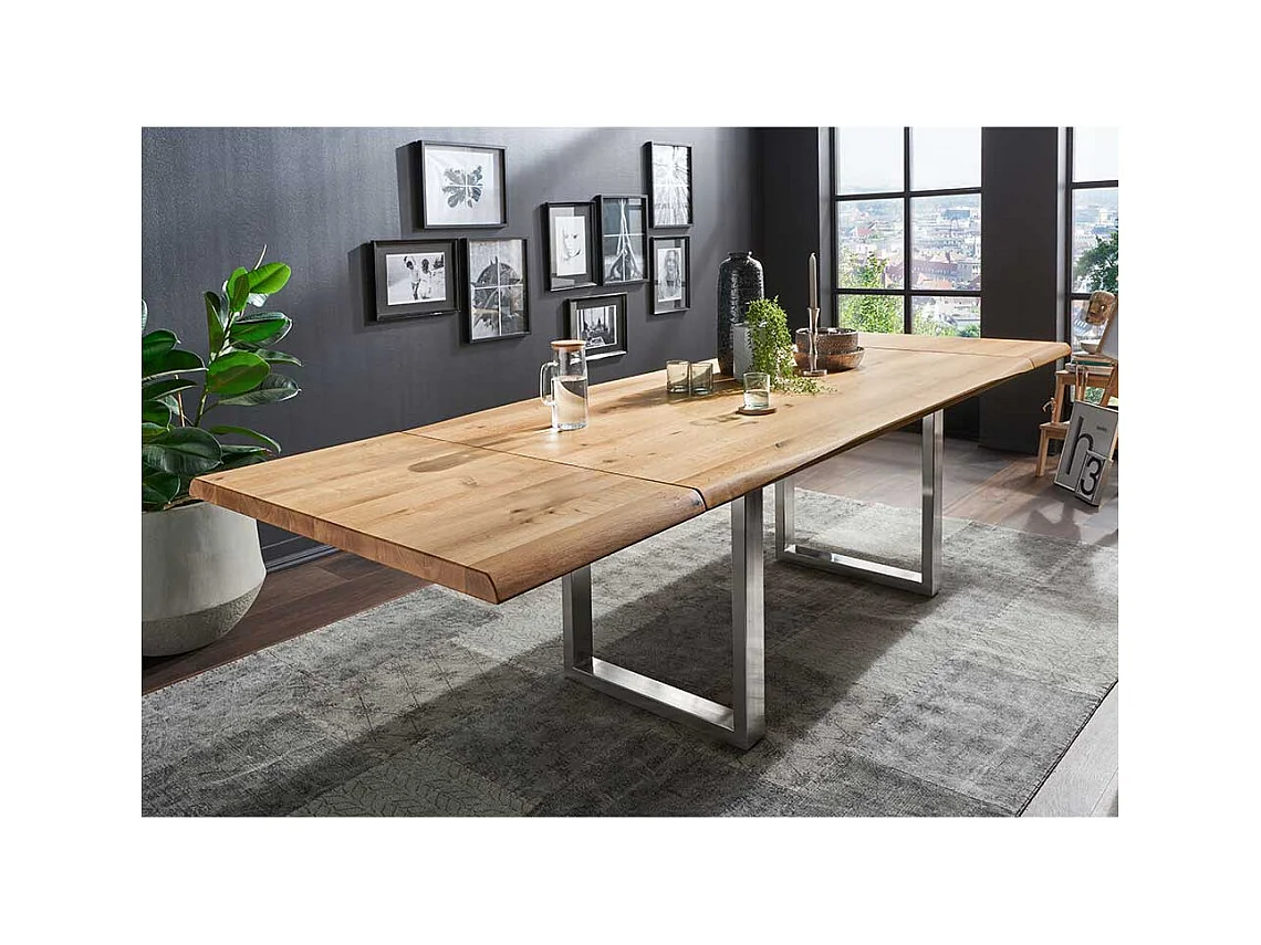 Esstisch aus Wildeiche Massivholz und Stahl Loft Design