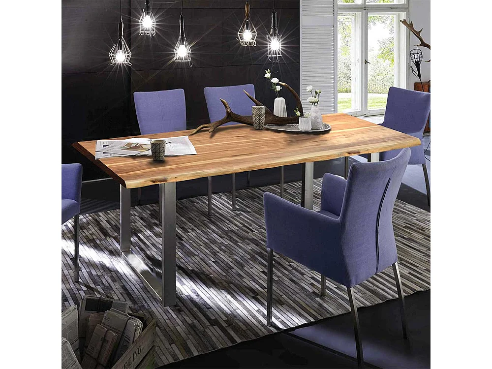 Moderner Baumkantentisch aus Akazie Massivholz Eisen