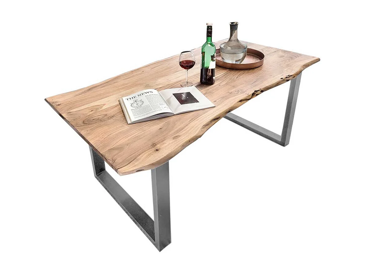 Moderner Baumkantentisch aus Akazie Massivholz Eisen