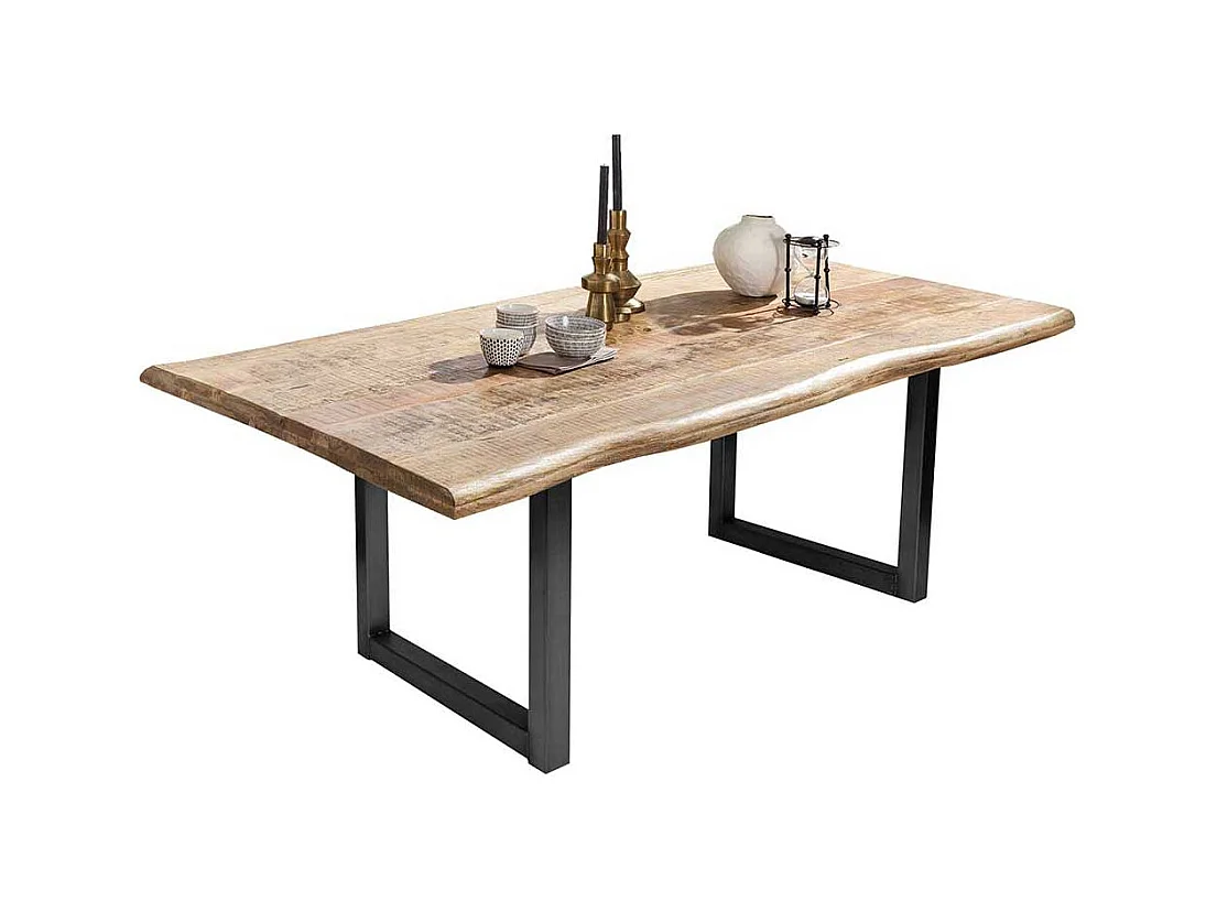 Factory Style Tisch mit Baumkante Tischplatte Bügelgestell schwarz