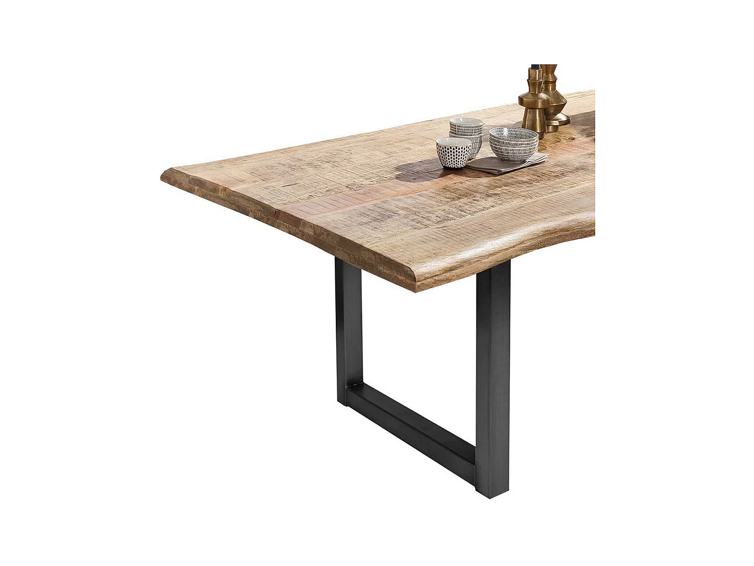 Factory Style Tisch mit Baumkante Tischplatte Bügelgestell schwarz