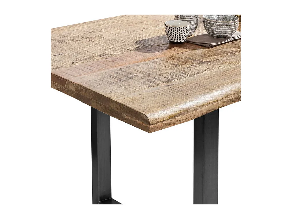 Factory Style Tisch mit Baumkante Tischplatte Bügelgestell schwarz