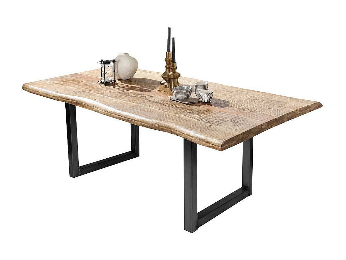 Factory Style Tisch mit Baumkante Tischplatte Bügelgestell schwarz