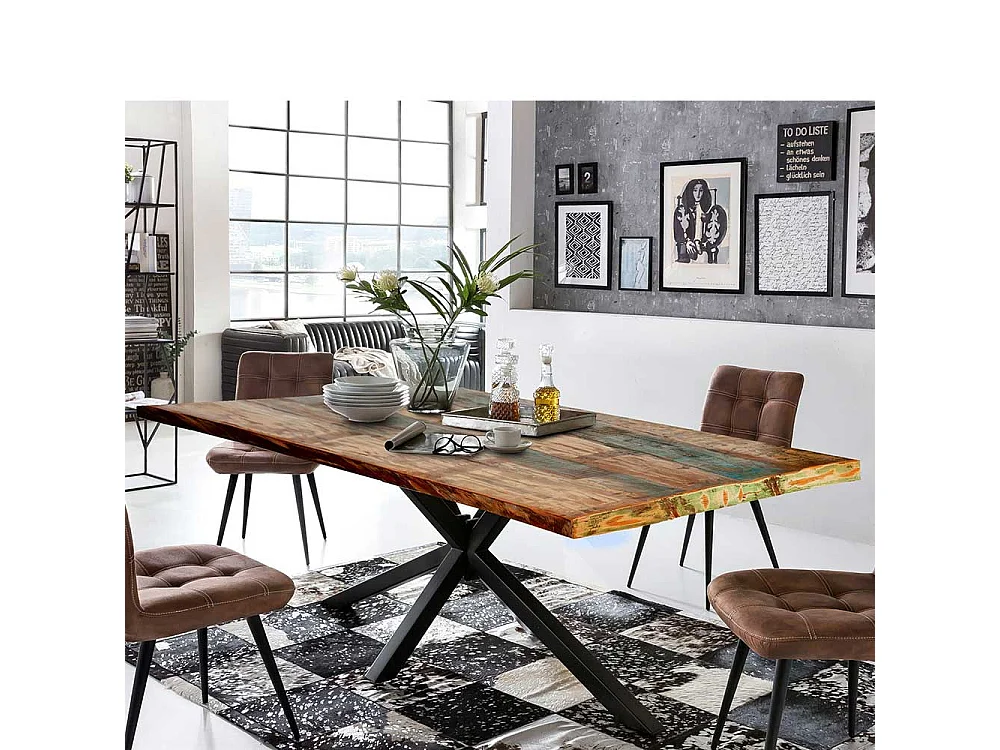 Recyclingholz Esstisch in Bunt und Schwarz Loft Style