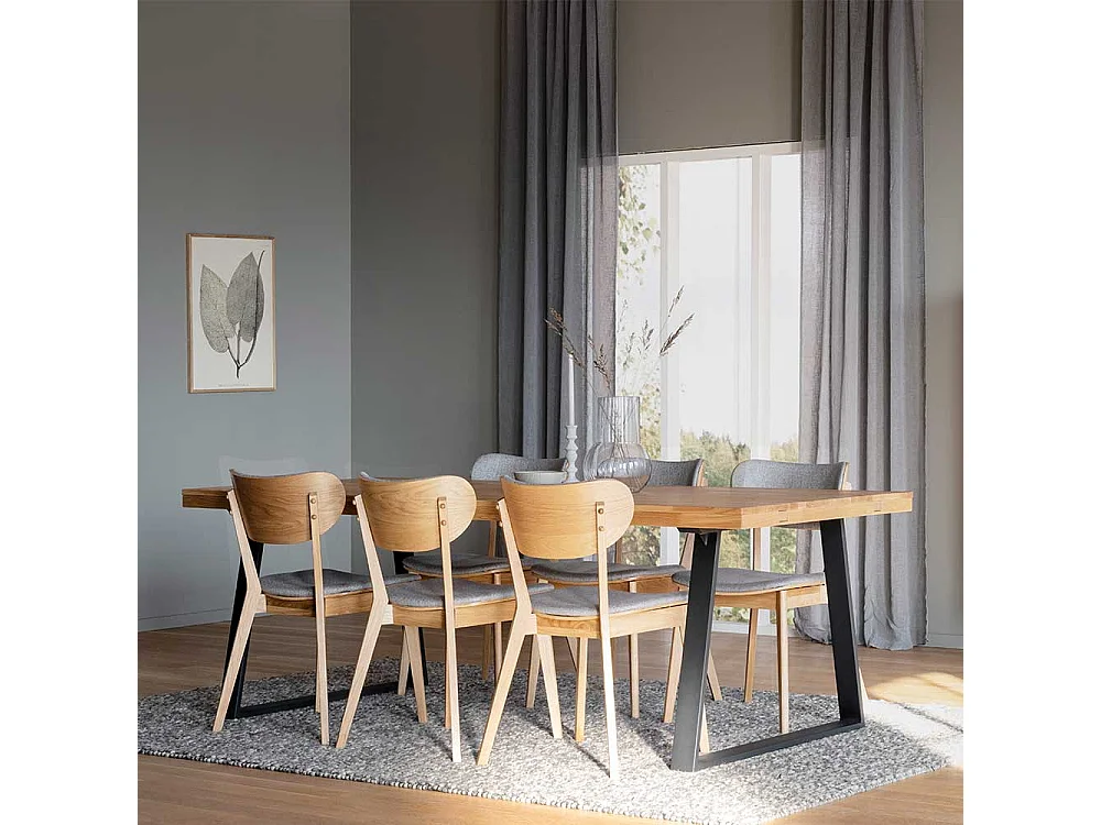 Küchentisch aus Eiche Massivholz und Metall Bügelgestell