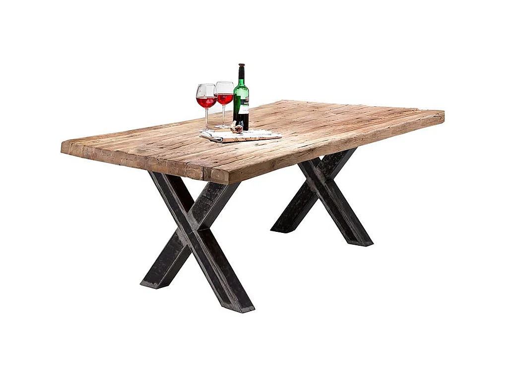 Tisch Esszimmer aus Teak Recyclingholz und Metall upcycling