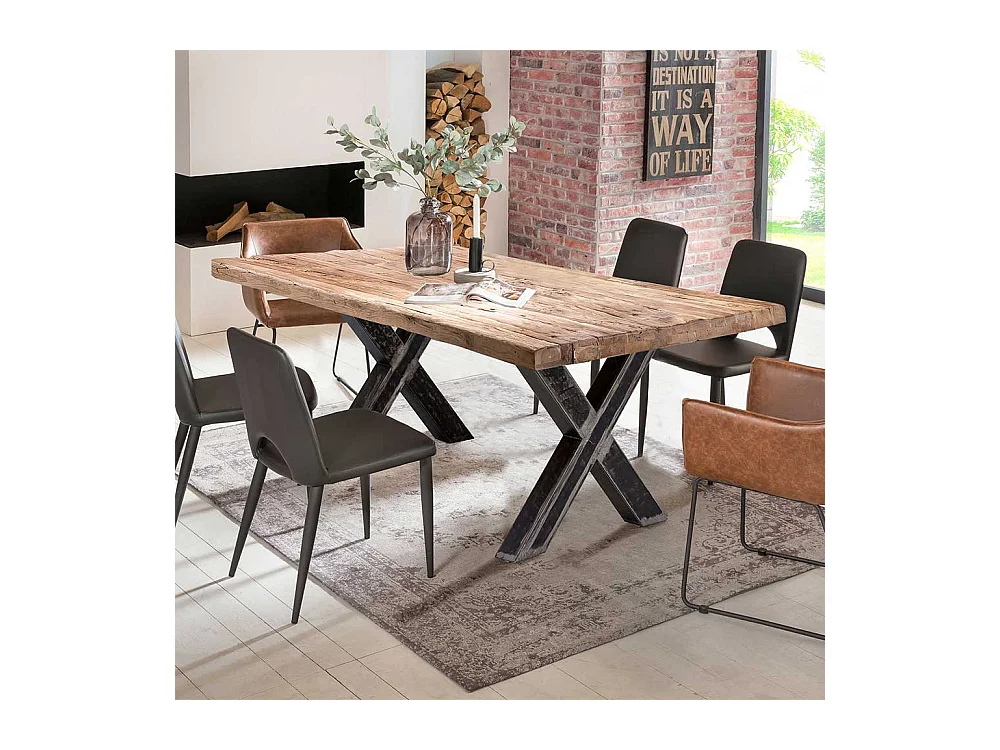 Tisch Esszimmer aus Teak Recyclingholz und Metall upcycling