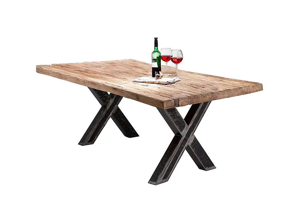 Tisch Esszimmer aus Teak Recyclingholz und Metall upcycling