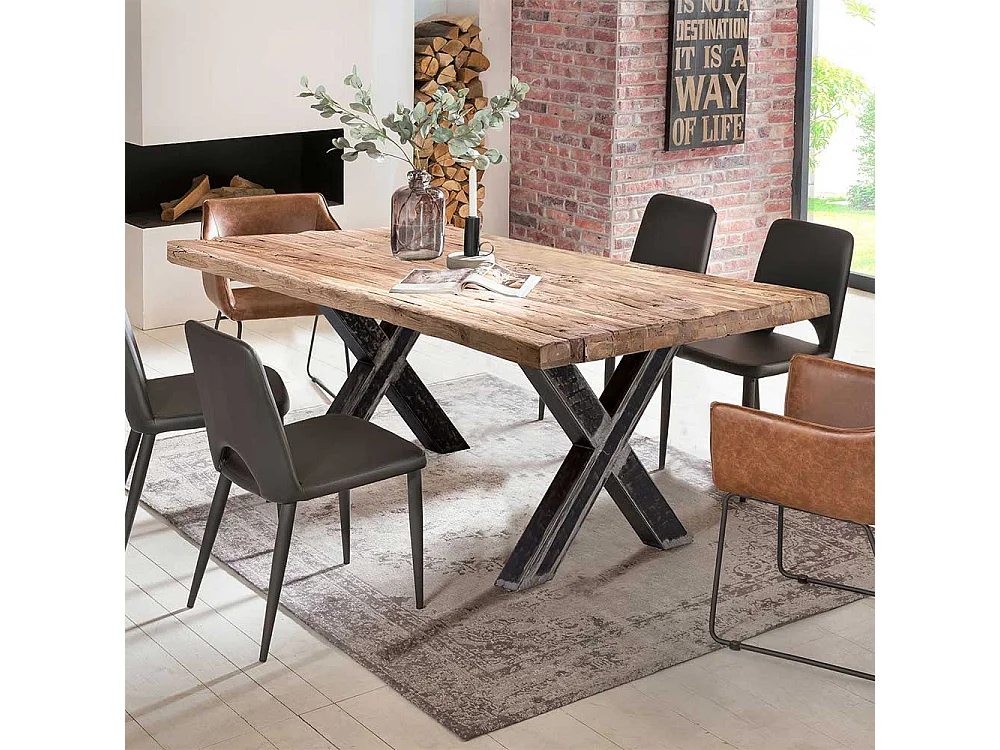 Tisch Esszimmer aus Teak Recyclingholz und Metall upcycling