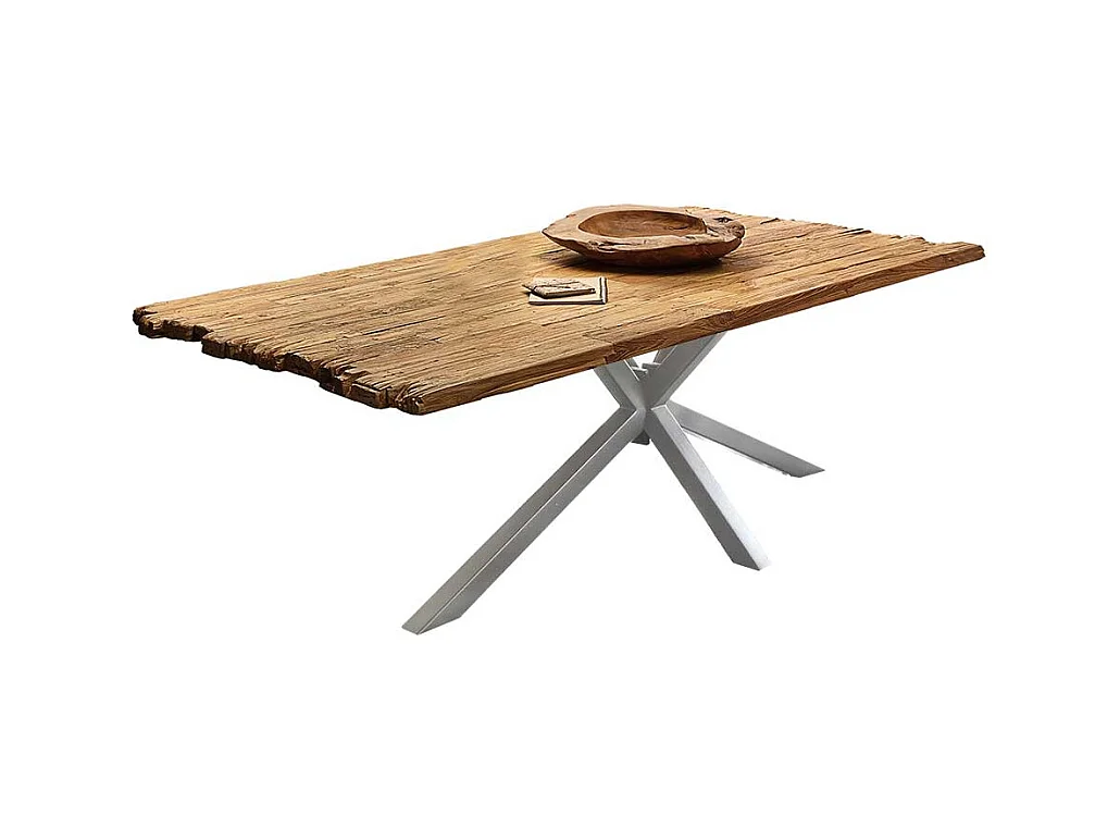 Esszimmertisch aus Teak Recyclingholz Spider Gestell