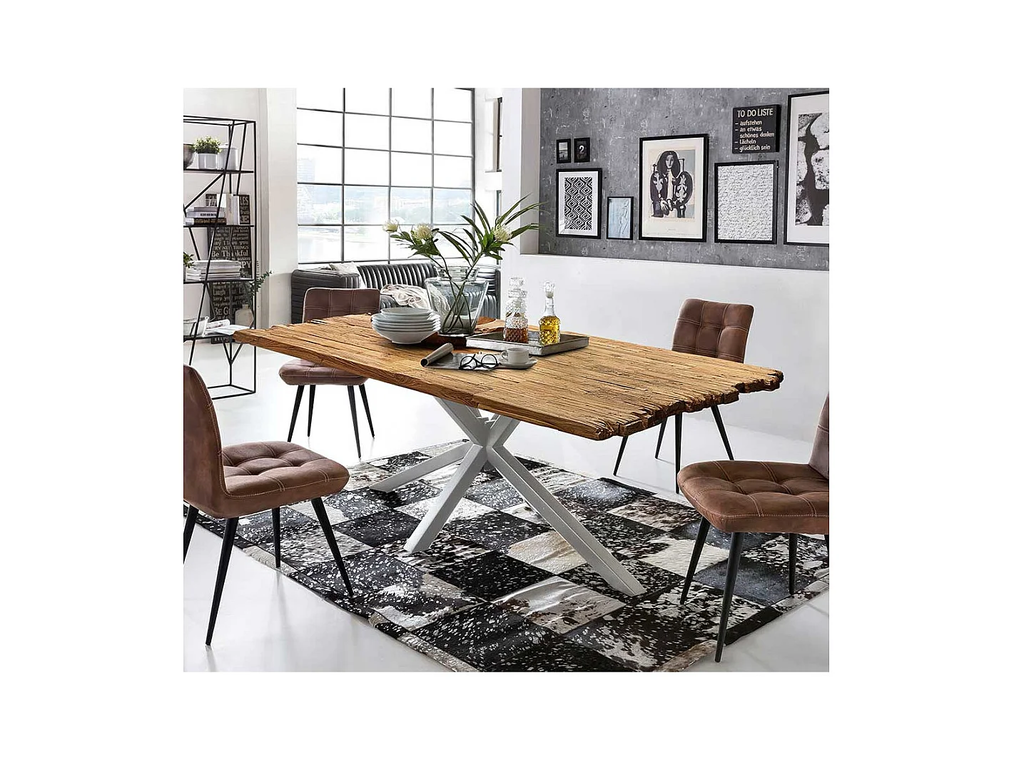 Esszimmertisch aus Teak Recyclingholz Spider Gestell