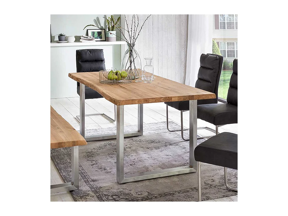 Bügelgestell Tisch im Industry und Loft Stil Eiche Massivholz und Edelstahl