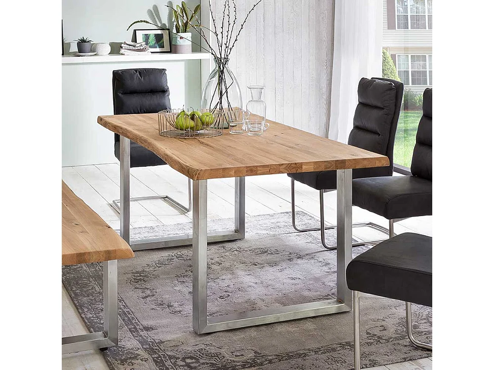 Bügelgestell Tisch im Industry und Loft Stil Eiche Massivholz und Edelstahl