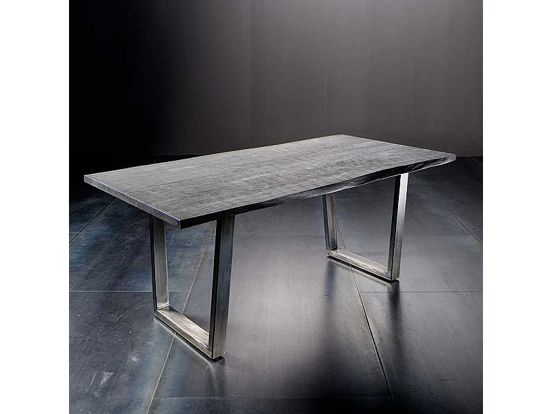 Esszimmertisch in Grau Baumkante massiv